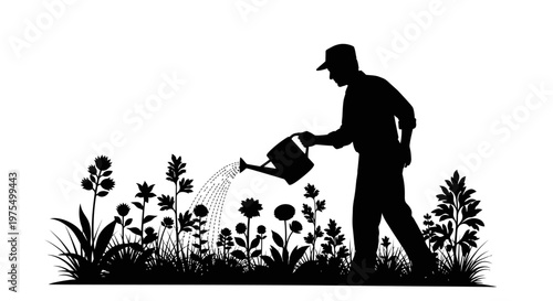 Man watering plants with a can.