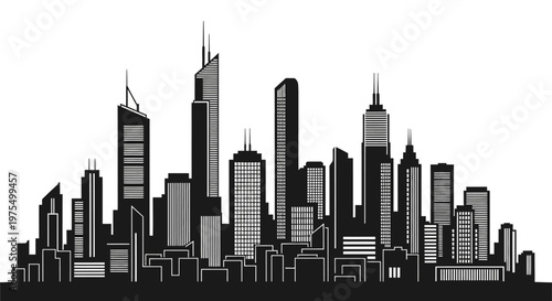 City Skyline with Tall Skyscrapers.