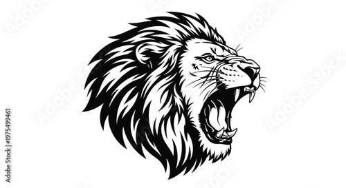Roaring Lion Head Illustration Closeup.