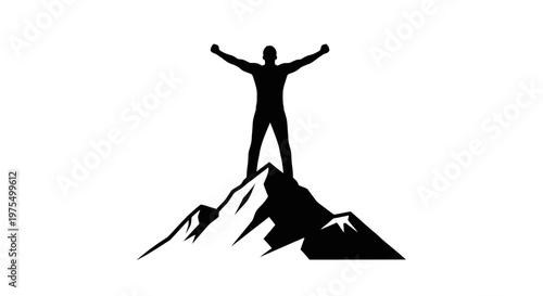 Man standing on mountain peak triumphantly.