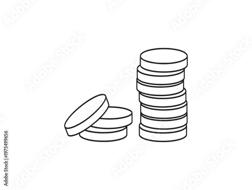 Title simple sketch of stacked coins and a single coin black and white illustration description a minimalist hand drawn style image depicting a