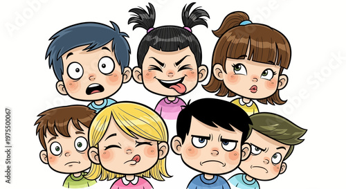 Group of children with different expressions.