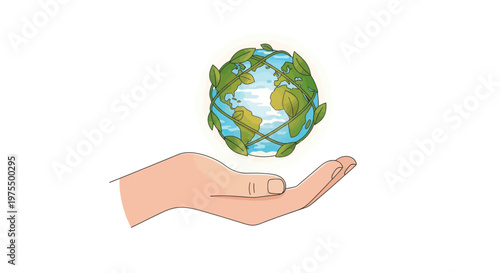 Hand cradling earth globe with care and protection symbolizing environmental conservation and sustainability