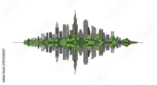 Eco friendly urban landscape with green spaces and skyscrapers in a futuristic cityscape design