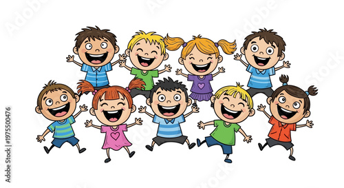 Group of happy children jumping together.