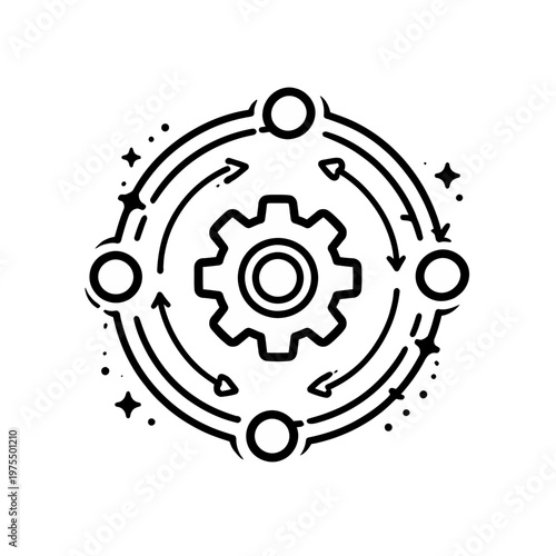 Dynamic workflow process icon illustrating continuous cycle development, system optimization, and iterative operational improvement