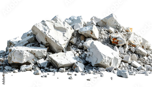 Pile of broken concrete and debris, white and gray chunks