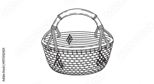Hand drawn traditional wicker basket vector illustration