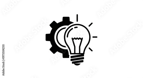 A minimalist vector graphic of a lightbulb and gear representing innovation and creativity