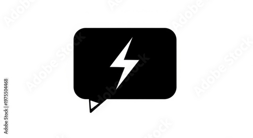 A black and white vector graphic of a speech bubble with a lightning bolt symbol inside, representing a shocking or exciting message.