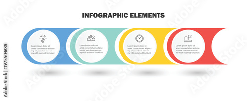 4 steps infographic design with circle. Infographic step-by-step design with shadow and icon. Can be used for presentations banner, workflow layout, process diagram, flow chart, info graph.