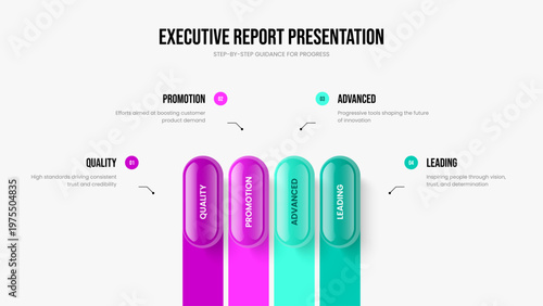 Digital Review 4 Option Infographic Presentation Layout. Sales Campaign Slide Design Vector Illustration. Creative Planning Four Element Diagram Slideshow Template.
