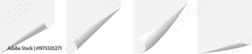 Set of page corner fold effects with subtle shadow and depth vector Isolated on transparent background