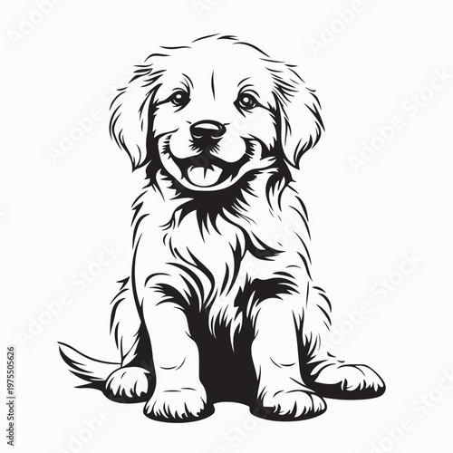 Golden Retriever Puppy Sitting Cute Vector Illustration On White Background