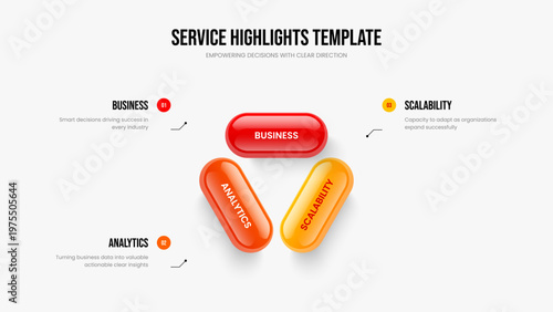 Corporate Growth Slide Template Vector Illustration. Investor Proposal 3 Option Diagram Frame Layout. Digital Introduction Three Step Infographic Presentation Design.