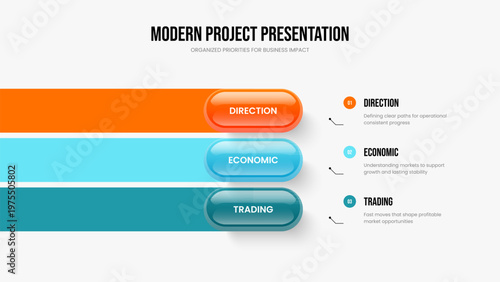 Digital Report Presentation Template Vector Illustration. Professional Planning Three Option Diagram Slide Layout. Modern Review 3 Step Infographic Frame Design.