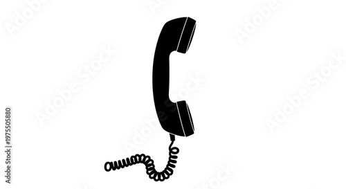 A black silhouette of a vintage telephone handset with a coiled cord