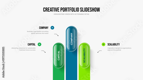Product Overview Three Step Infographic Frame Design. Business Report Slide Layout Vector Illustration. Investor Launch 3 Option Diagram Presentation Template.