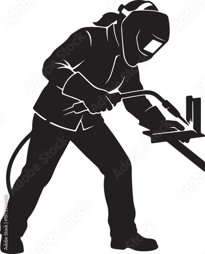 	Woodworker with Saw Silhouette, Skilled Trades Vector, Carpentry Graphic, Labour Day Logo