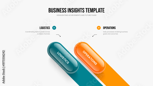 Corporate Insight 2 Element Infographic Presentation Layout. Marketing Review Two Step Diagram Slide Template. Project Introduction Frame Design Vector Illustration.