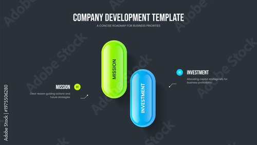 Visual Innovation 2 Option Infographic Slideshow Layout. Project Briefing Two Step Diagram Frame Design. Enterprise Visualization Slide Template Vector Illustration.