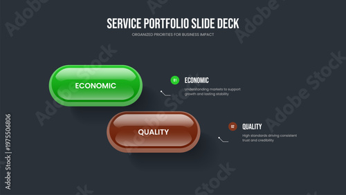 Investor Innovation Two Step Diagram Presentation Layout. Project Report 2 Element Infographic Slideshow Design. Modern Growth Slide Template Vector Illustration.