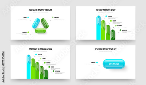 Service Solution 3 4 5 1 Option Infographic Slideshow Template Set. Product Overview Three Four Five One Element Diagram Frame Design Vector Illustration Collection.