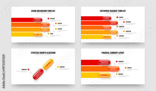 Advertising Review Four Five Two Three Step Infographic Slideshow Design Vector Illustration Bundle. Enterprise Solution 4 5 2 3 Option Diagram Frame Layout Collection.