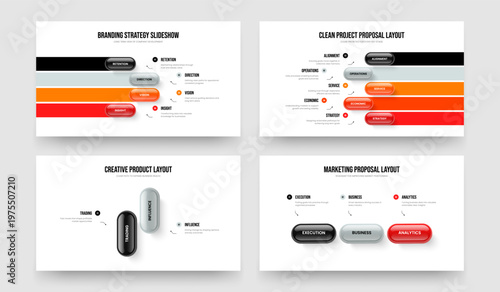 Consulting Forecast 4 5 2 3 Option Infographic Slide Layout Set. Financial Growth Four Five Two Three Step Diagram Frame Design Vector Illustration Bundle.