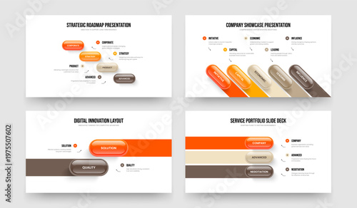 Enterprise Overview Four Five Two Three Step Infographic Frame Template Vector Illustration Bundle. Professional Solution 4 5 2 3 Element Diagram Slide Design Collection.