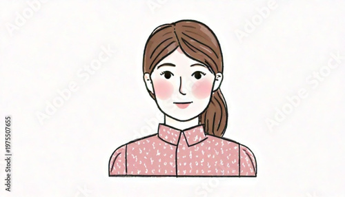 Illustration of a young woman with brown hair and rosy cheeks.