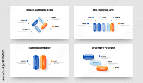 Investor Showcase Four Five Two Three Step Infographic Frame Design Vector Illustration Bundle. Financial Visualization 4 5 2 3 Option Diagram Slide Layout Set.