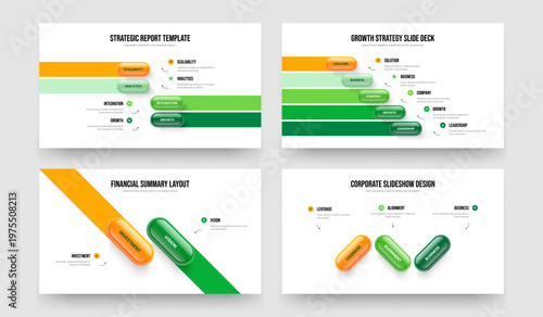 Marketing Plan Four Five Two Three Option Infographic Presentation Template Vector Illustration Bundle. Digital Forecast 4 5 2 3 Element Diagram Slide Design Set.