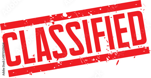 Rectangular Red Distressed Classified Rubber Stamp Vector, perfect for indicating top-secret documents, sensitive information, and restricted administrative status in security or corporate contexts