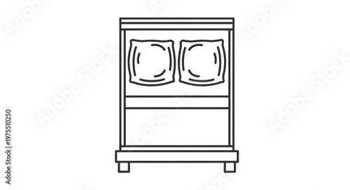 Simple Line Drawing of a Bed with Pillows and Frame.