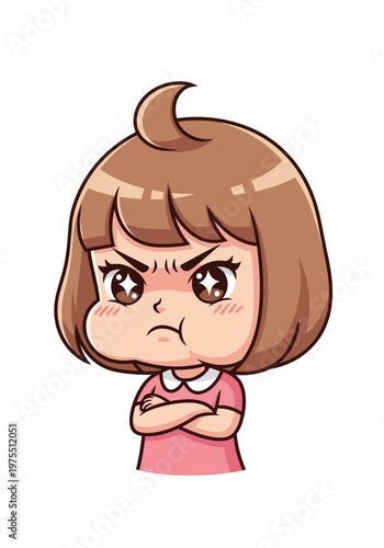 Angry little cartoon girl.