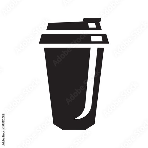 Black and white beverage drink tumbler icon vector showing a sport squeeze bottle design for active liquid refreshment