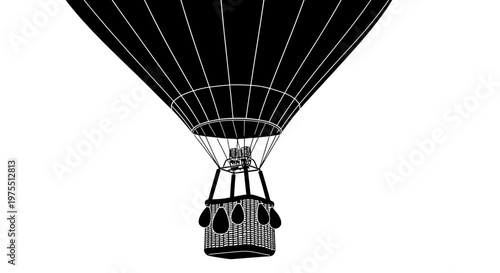 Hot air balloon basket flying high.