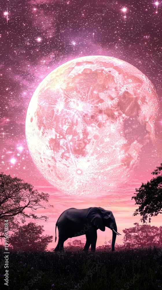 Fototapeta premium Majestic elephant silhouette captures the beauty of a lunar night.
