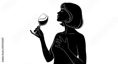 Woman Holding Wine Glass Silhouette Profile.