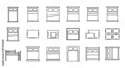 Collection of Bed Top View Illustrations for Interior Design.
