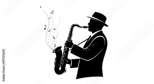Man playing a saxophone in suit.