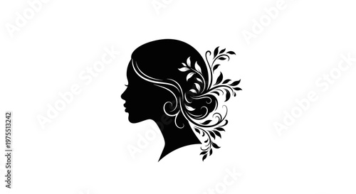 Black silhouette of womans head.