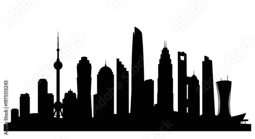 Silhouette of a city skyline.