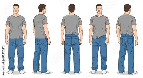 Man wearing blue jeans and tshirt.