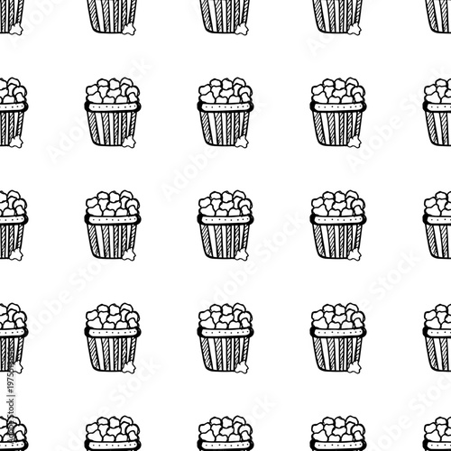 Hand drawn popcorn buckets pattern on transparent background