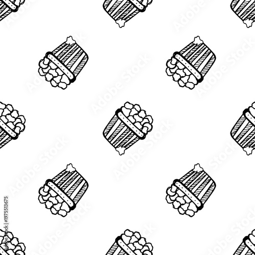 Hand drawn black and white popcorn bucket illustration on transparent background