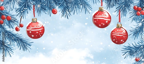 A cozy winter holiday banner with warm lights, festive decorations, snowflakes, pine branches, and a soft inviting seasonal background design