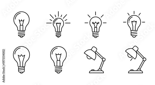 Light Bulbs and Desk Lamps Illustration.
