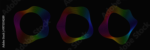 Set of fluid circular frames with multicolored wavy contours